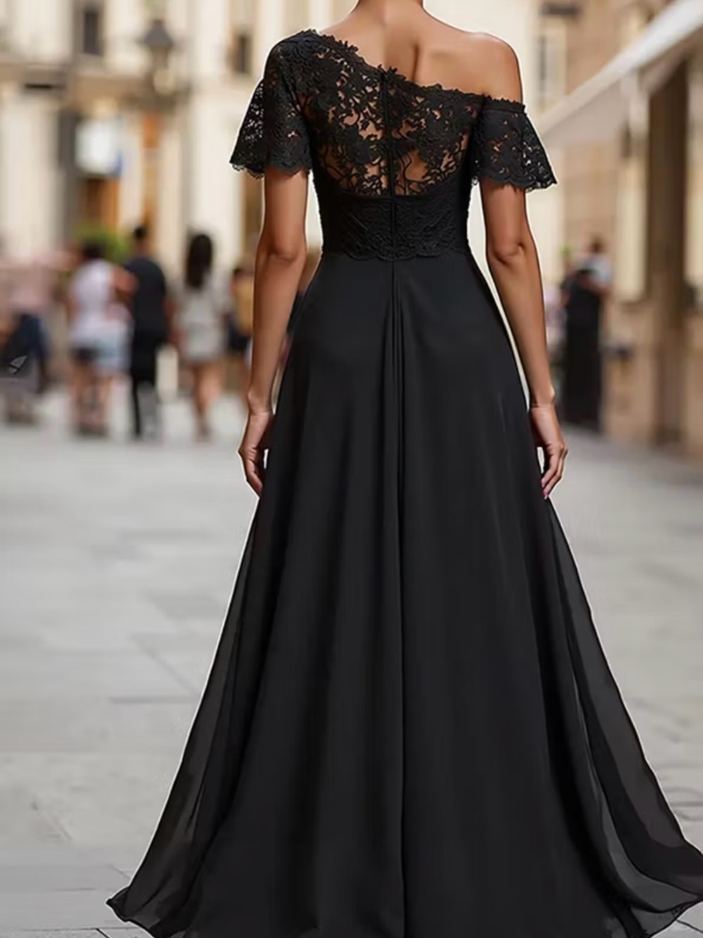 Chic One-Shoulder Evening Dress with Lace Bodice - perfect for black tie events - Picture 5 of 9